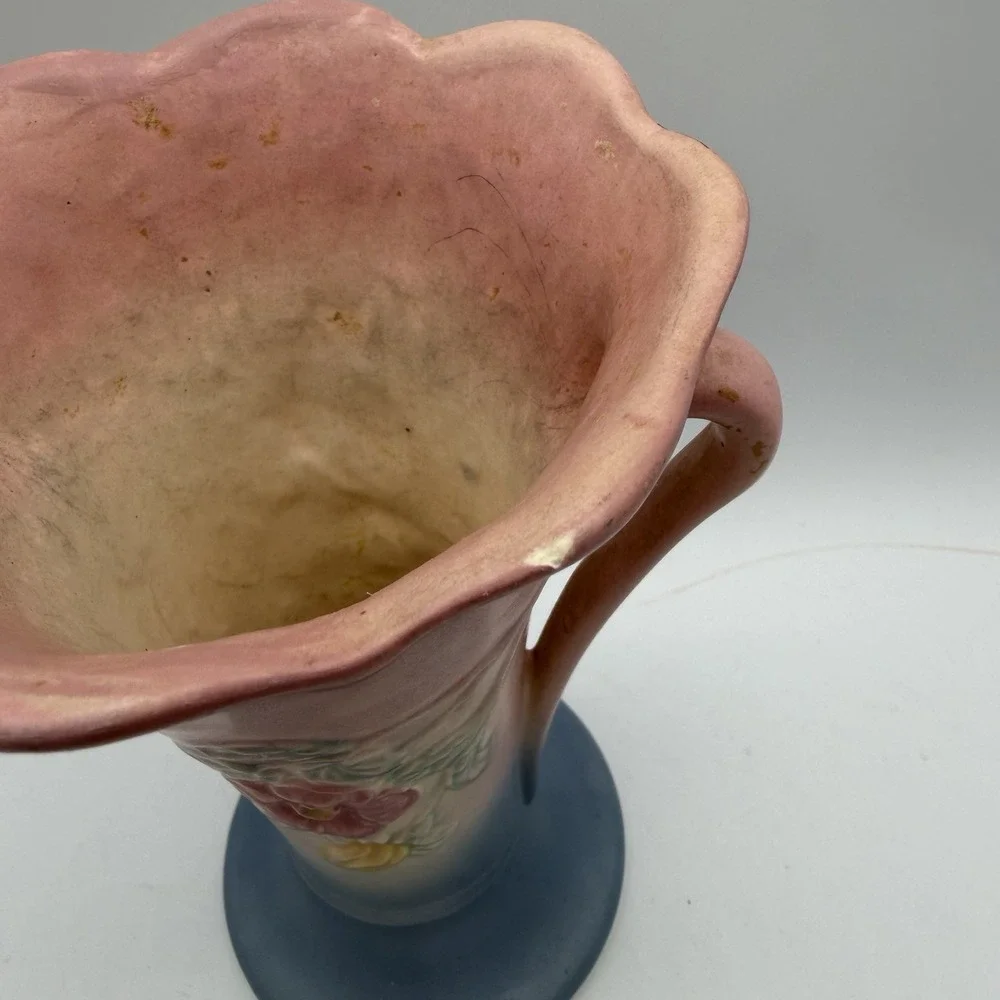 Vintage Hull‎ Pottery Dogwood Vase 503 8 1/2'' Tall Blue Pink Flowers Floral USA
